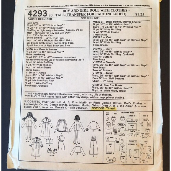 Vintage 1970s Doll and Doll Clothes Pattern - Picture 3 of 7